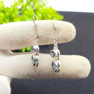 Pendientes Colgantes de Amatista y Topacio Azul NG-033 de Nikhil Gems, Plata de Ley 925, Joyería Vintage Oxidada, Regalo para Mujer - Product Image 6