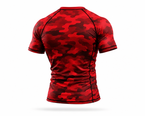 T-shirt de compression à manches courtes pour homme, motif camouflage rouge, pour la gym, le fitness, l'entraînement et le sport (couche de base) - Product Image 3