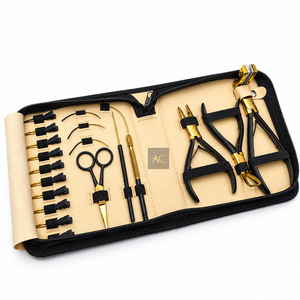 Kit d'outils professionnels pour extensions de cheveux, pinces, ciseaux, clips, outils de coiffage pour l'installation et le retrait, couleur or et noir - Product Image 2