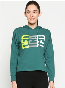 Sudadera con Capucha Verde para Mujer, con Estampado de Letras, Corte Casual, 100% Algodón Tejido, Transpirable, para Otoño - Product Image 3