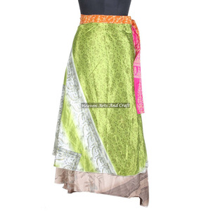 Nouvelle jupe longue en soie artificielle multicouche style Rajasthani, jupe longue réversible à double couche en soie, sari indien en soie magique - Product Image 4