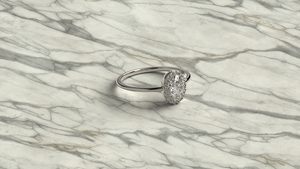 Bague de fiançailles de luxe plaquée or 18K 14K avec diamant de laboratoire taille ovale et halo de diamants taille ronde, bague solitaire simple pour femme - Product Image 3