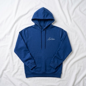 Sudadera con Capucha Azul Marino para Hombre, Corte Holgado, Manga Regular, Felpa, Informal, con Bolsillo Delantero, Otoño Invierno, 100% Algodón - Product Image 1