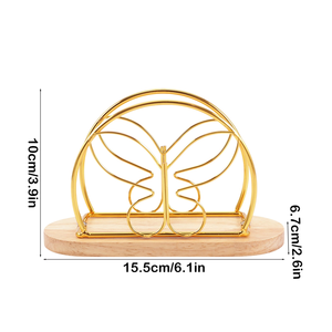 Gold <b>Butterfly</b> Napkin Holder for <b>Dining</b> <b>Table</b> Elegant Metal Tissue Paper Stand with Wooden Base Decorative Kitchen Restaurant - Product Image 2