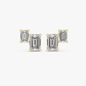 Pendientes de Diamantes Cultivados en Laboratorio con Corte Esmeralda de Dos Piedras de 1.47CTW, Oro Amarillo de 9K, Joyería Fina al por Mayor OEM - Product Image 1
