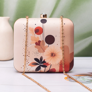 Luxury Minimal Floral Print Clutch Handbag Metal <b>Frame</b> Hard Case Digital Satin Finish Raw Silk Interior Crystal Lock - Product Image 1