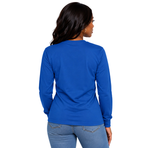 Camiseta de Manga Larga con Letras Azules Reales de Sigma Gamma Rho, Letras Griegas Doradas, Algodón Premium, Cuello Redondo Informal para Hermandad - Product Image 2