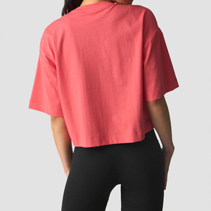 T-shirt court pour femme 100% coton, coupe ample, manches courtes, col rond, couleur unie, style streetwear oversize - Product Image 2