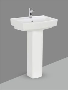 Lavabo de Pared Royal Square con Pedestal Completo, Lavabo de Cerámica Premium para Proyectos Hoteleros, Comerciales y Residenciales - Product Image 1