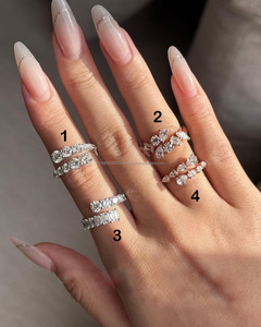 Anillo de Compromiso y Matrimonio con Diseño de Diamante Abierto, Corte Horizontal de Pera, Moissanita, Corte Esmeralda, Circonita Cúbica Multiforma en Plata de Ley - Product Image 2