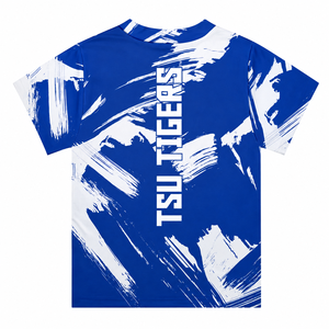 T-shirt personnalisé avec motif de tigre bleu et blanc – T-shirt de sport imprimé par sublimation pour le spirit d'équipe - Product Image 2