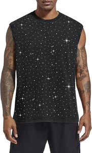 Custom Printing Gym tank <b>Top</b> Men <b>Rhinestone</b> Sleeveless T Shirt High Quality Casual Summer Sleeveless t Shirt - Product Image 5