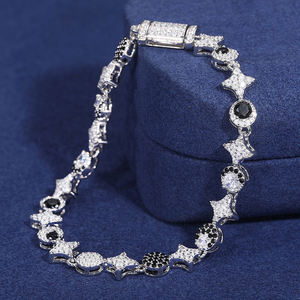 Pulsera de Cadena para Hombre en Plata 925 con Baño de Rodio y Diseño de Estrella de Zirconia, Estilo Hiphop para Uso Diario - Product Image 1