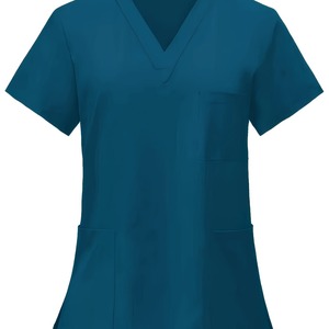Men's Blue V-Neck <b>Scrub</b> <b>Top</b> With Pockets Hospital Uniform Cotton Polyester Woven Fabric - Product Image 2