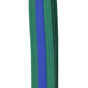 Green and <b>Blue</b> Karate Belt <b>Roll</b> with White Band Polyester/Cotton Quick Dry for Adults - Product Image 3