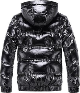 Glossy Puffer Waterproof Custom Hoodie Jacket <b>Winter</b> Outdoor Hooded Jacket with Shiny Bubble Zipper Hoodie Glossy Parka Jackets - Product Image 3