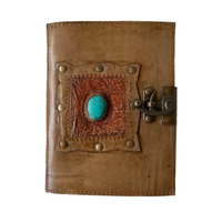 Journal de voyage vintage fait main en cuir véritable gaufré, relié avec pierres précieuses, thème religieux, motif Ombres de livre et Pierre de charbon