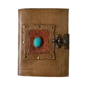 Diario de Viaje Antiguo Hecho a Mano con Cuero Genuino Grabado, Encuadernado con Piedras Preciosas, Estilo Vintage, con Tapa de Piedra de Carbón, Temática Religiosa - Product Image 1