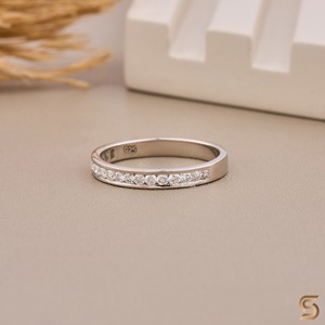 Channel Set Moissanite Diamond Band <b>Ring</b> 0.38CT | 10K White Gold Minimalist Wedding Band | <b>Dainty</b> Stackable Jewelry - Product Image 6