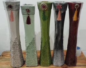 Decorative Resin <b>Flower</b> <b>Pot</b> Planter Tall <b>Rectangular</b> Vase Textured Glitter Beaded Home Decor - Product Image 1