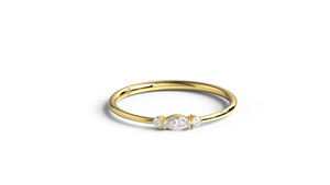 Minimalist 18K Gold Marquise and Round Diamond <b>Ring</b> For Women Three Stone Trilogy <b>Ring</b> Dainty Horizontal Stackable <b>Finger</b> Band - Product Image 1
