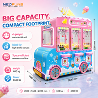 Neofuns Machine à griffes commerciale à monnayeur pour 6 joueurs, thème Voiture à crème glacée, machine à prix d'arcade pour centre commercial