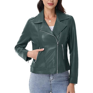 Chaqueta Bomber de Cuero Genuino para Mujer, Color Sólido, Cierre de Cremallera, Manga Larga, Cuello Alto, Estilo Otoñal, Tejido Transpirable - Product Image 4