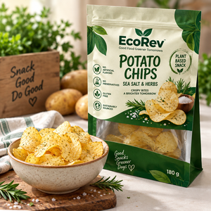 Sachet Doypack à fond plat avec fenêtre transparente et bec verseur, qualité alimentaire, pour l'emballage de chips, frites, café et autres aliments - Product Image 1