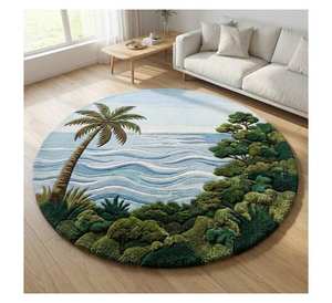 Alfombra Redonda Personalizada con Paisaje 3D para Sala de Estar, Dormitorio, Decoración del Hogar, Base Antideslizante, Alfombra Redonda de Área Tropical - Product Image 3