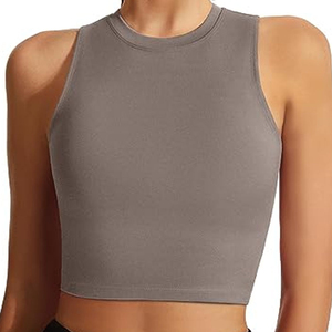Custom Made Women <b>Crop</b> <b>Top</b> Crew Neck Solid Gray Yoga Tank Breathable Medium <b>Support</b> Activewear <b>Top</b> Fitness Bra - Product Image 1