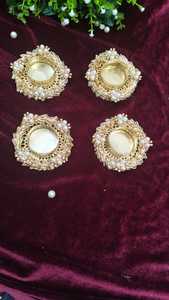 Portavelas de Metal con Perlas Hechas a Mano de Lujo para Diwali, Bodas, Decoración del Hogar, Regalo de Boda, Portavelas Diya, Recuerdo de Inauguración de Casa - Product Image 4