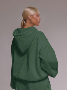 Women's Plain Pullover Hoodies Cotton Fleece Green Oversized Casual Streetwear Unisex Clothing Custom Logo Wholesale Supplier - Product Image 3