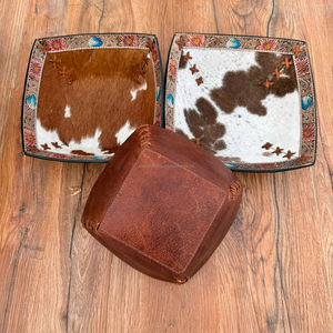 ชามหนังวัวแท้3ชุดถาดใส่อาหารแบบตะวันตกลายดอกไม้ทำจากหนังแท้ถาดสำหรับนำไปจอดหรูหราของขวัญแต่งงาน - Product Image 2