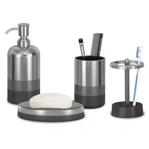 Ensemble de salle de bain pour la maison en acier inoxydable : boîte à mouchoirs, distributeur de savon, porte-brosse à dents - Product Image 4