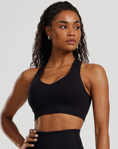 New Stylish Women's Black Seamless Racerback Sports Bra Medium Support Yoga Workout <b>Top</b> Cheap Price 2026 Wholesale - Product Image 1