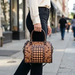 Sac à main de luxe en cuir pour femme, style vintage, motif décoratif, chaînes, deux anses, grande capacité, fermeture éclair - Product Image 2