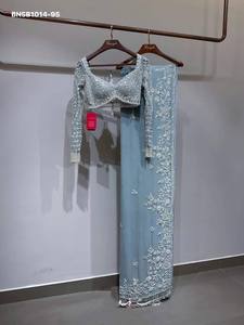 Sari de diseño Bollywood de alta calidad en georgette sintético con bordado, lentejuelas de 5 mm y flecos de cristal, con trabajo Zalar, y blusa - Proveedor de la India - Product Image 4