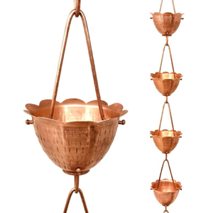 Cadena de Lluvia Decorativa de Flor de Loto de Cobre Puro Hecha a Mano, Reemplazo de Bajante de Canalón, Elemento de Agua para Jardín con Copas en Relieve - Product Image 4