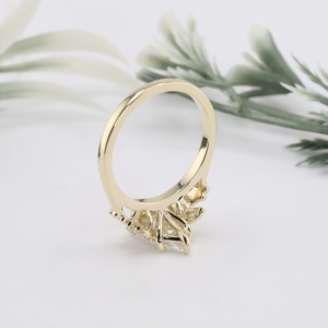 Yellow Gold Marquise Cut Lab Grown Diamond Certified Engagement <b>Ring</b> Classic Art Deco Fan Solitaire <b>Crown</b> Band Fine Jewelry - Product Image 4