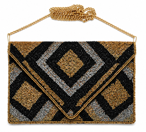 Geometric Beaded <b>Clutch</b> Bag – Black & Gold Envelope Purse for Party & <b>Wedding</b>- Elegant Beaded Envelope <b>Clutch</b>-Handmade <b>Clutch</b> - Product Image 1