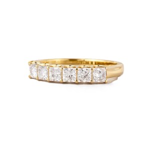 Bague de fiançailles demi-éternité en or massif 10K 14K 18K avec diamant de laboratoire taille princesse, couleur DEF, clarté VS VVS, certifiée IGI, vente en gros - Product Image 2