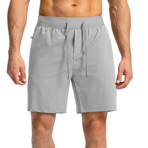 Shorts de bain gris pour homme, séchage rapide, imperméables, avec cordon de serrage à la taille, poches, couleur unie, imprimé numérique, tissu tricoté, style décontracté - Product Image 1