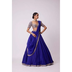 Designer Crop <b>Top</b> Lehenga Choli Party Wear with Natural Waistline and Foil Mirror Work for Stylish Look - Product Image 6