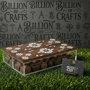 Rectangular Handmade Wooden <b>Ramadan</b> Gift Box Container with Floral Inlay Eid Mubarak <b>Chocolate</b> Sweet Dry Fruit Jar - Product Image 5