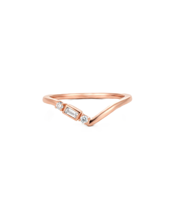 Manufacturing Baguette & Round Lab Grown Diamond 14K Solid Gold V Shape Ring Curved Chevron <b>Wedding</b> Band Unique Minimalist Ring - Product Image 2