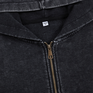 เสื้อฮู้ดดี้ซิปเต็มตัวแบบครอปพิมพ์ลายดิจิตอล 360gsm สำหรับผู้ชาย สไตล์วินเทจ ล้างสีแล้ว ขายส่ง - Product Image 4