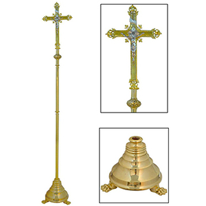 Crucifijo procesional de latón |   Cruz procesional para iglesia con soporte – DOUBLE VEE EXPORTS - Product Image 1