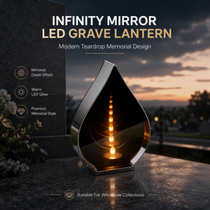 Znicz <span class=keywords><strong>Bougie</strong></span> <span class=keywords><strong>funéraire</strong></span> <span class=keywords><strong>LED</strong></span> effet miroir infini en forme de goutte, Lanterne <span class=keywords><strong>LED</strong></span> pour tombe, Lumière commémorative en forme de goutte - Product Image 1