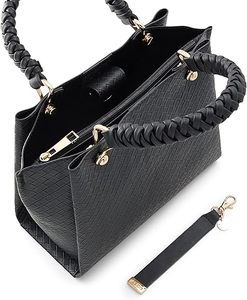 Women's Woven Pattern Tote Bag Braided Handle Shoulder <b>Handbag</b> <b>Medium</b> Synthetic Leather for Daily Shopping - Product Image 4