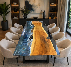 Premium Modern Eco-Friendly Black Epoxy Resin Natural Wood Slab <b>Live</b> <b>Edge</b> Dining <b>Table</b> for Diwali Living Room Interior Design - Product Image 1